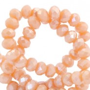 Faceted glass beads 3x2mm disc Peach nogat-pearl shine coating
